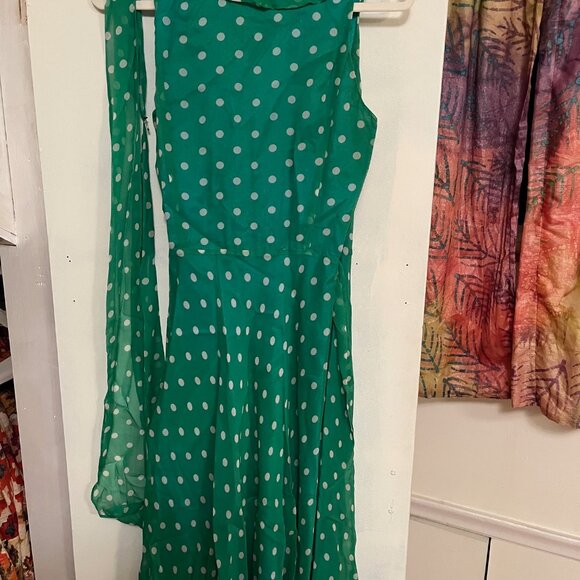 Ralph Lauren Green Polka Dot Size 12 100% Silk Dress - Picture 7 of 8